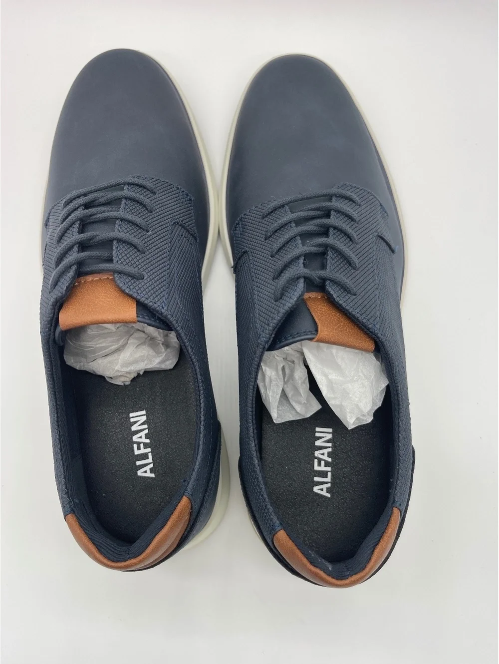 Alfani Men's Navy Blue Casual Sneakers with Brown Accent Size 8